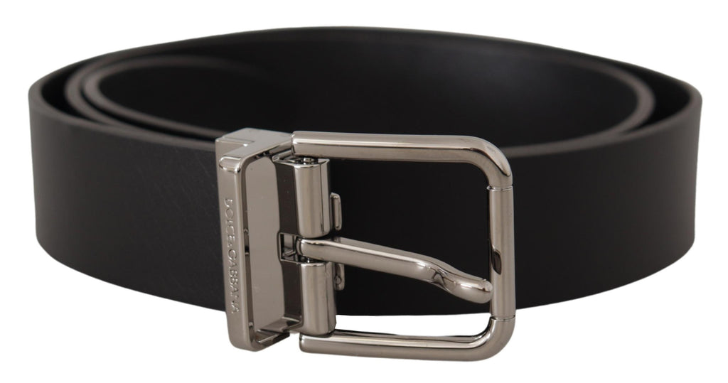 Dolce & Gabbana Black Casual Calf Leather Logo Metal Buckle Belt - Maison Luxe