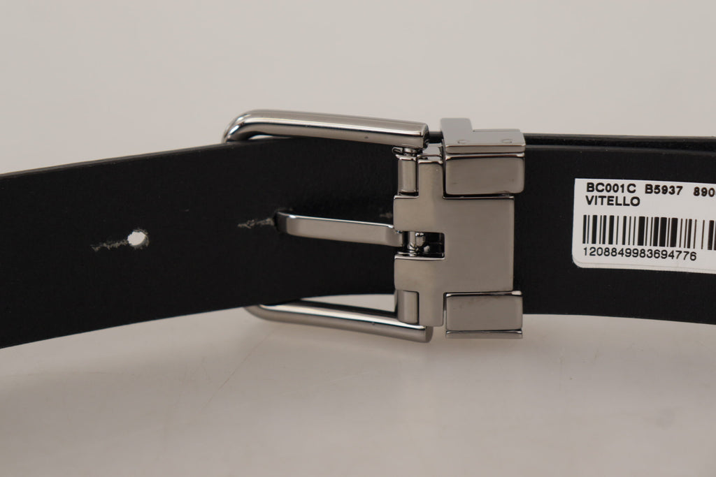 Dolce & Gabbana Black Casual Calf Leather Logo Metal Buckle Belt - Maison Luxe