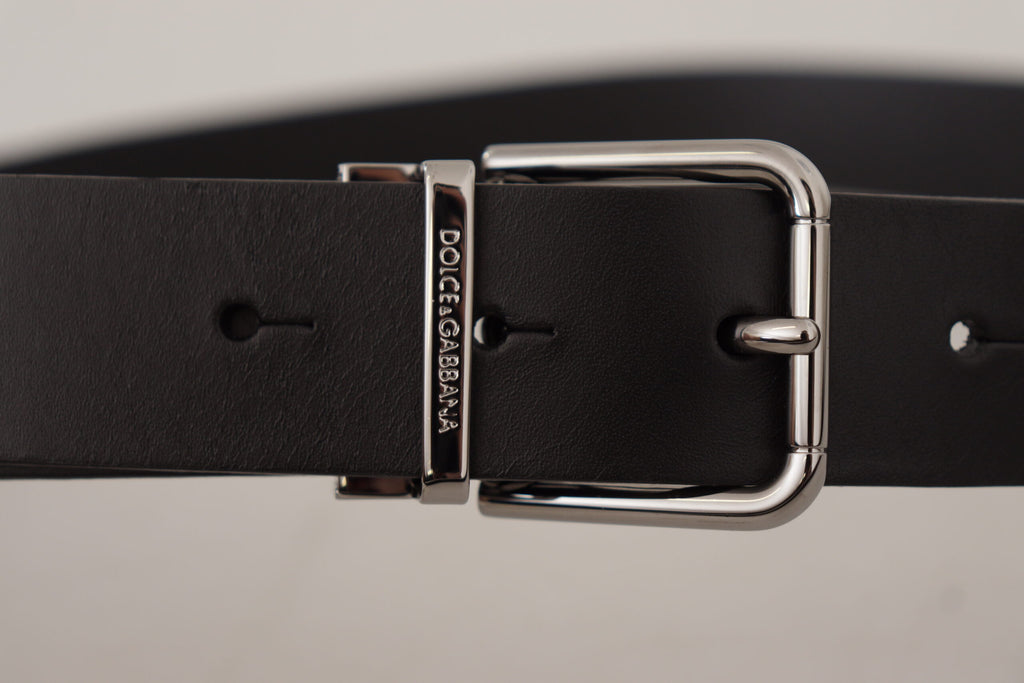 Dolce & Gabbana Black Casual Calf Leather Logo Metal Buckle Belt - Maison Luxe