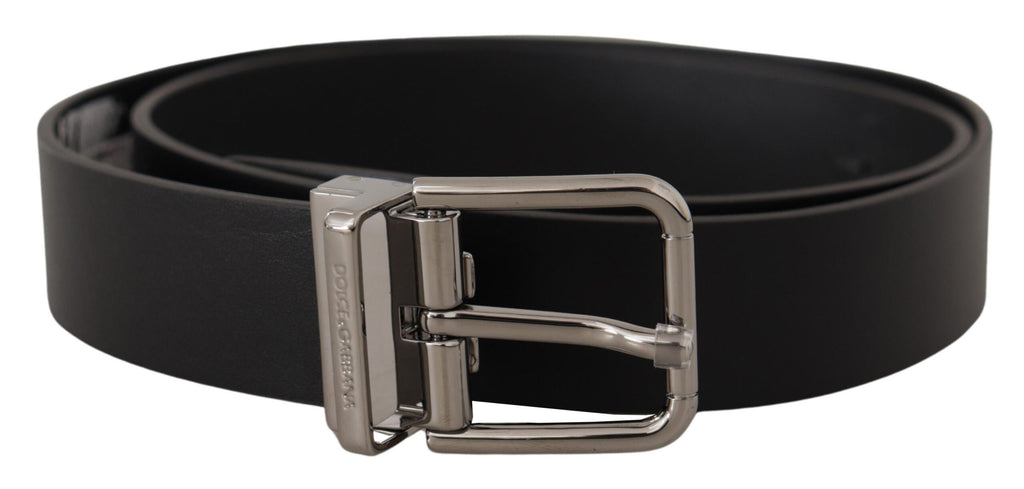 Dolce & Gabbana Black Calf Leather Logo Engraved Metal Buckle Belt - Maison Luxe