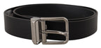 Dolce & Gabbana Black Calf Leather Logo Engraved Metal Buckle Belt - Maison Luxe