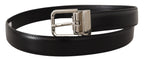 Dolce & Gabbana Black Calf Leather Logo Engraved Metal Buckle Belt - Maison Luxe