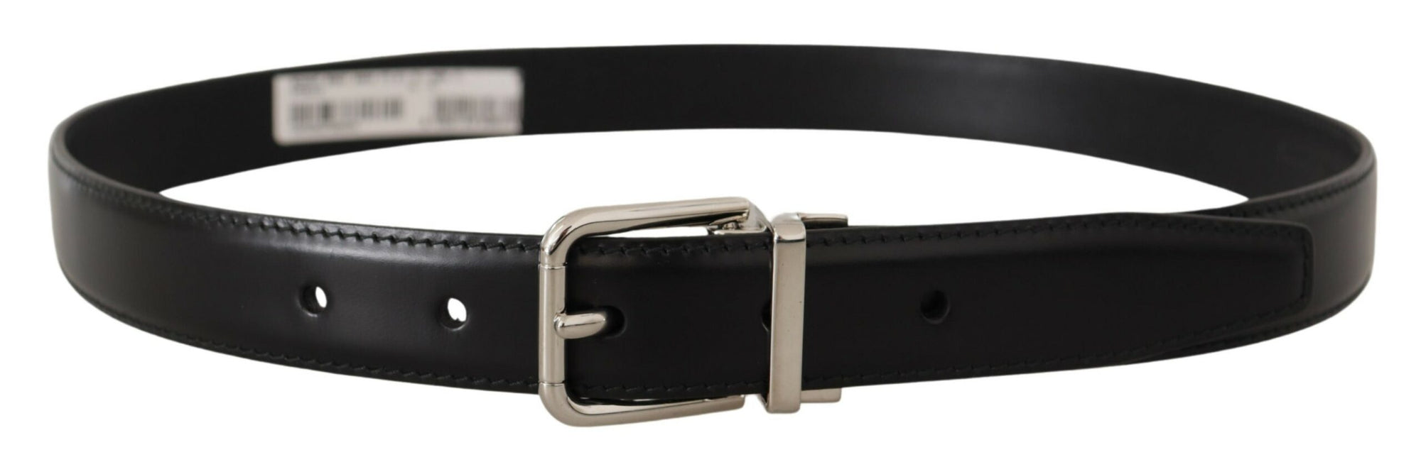 Dolce & Gabbana Black Calf Leather Logo Engraved Metal Buckle Belt - Maison Luxe