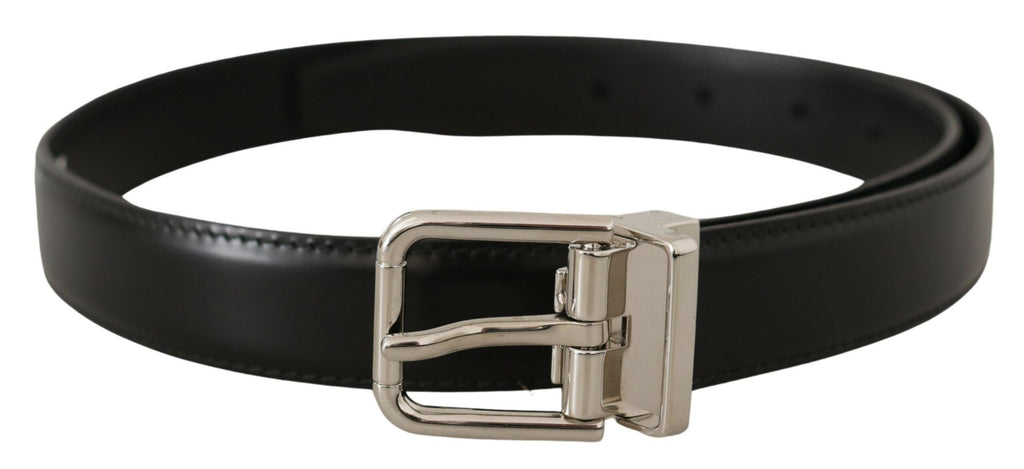Dolce & Gabbana Black Calf Leather Logo Engraved Metal Buckle Belt - Maison Luxe