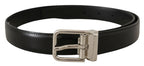 Dolce & Gabbana Black Calf Leather Logo Engraved Metal Buckle Belt - Maison Luxe