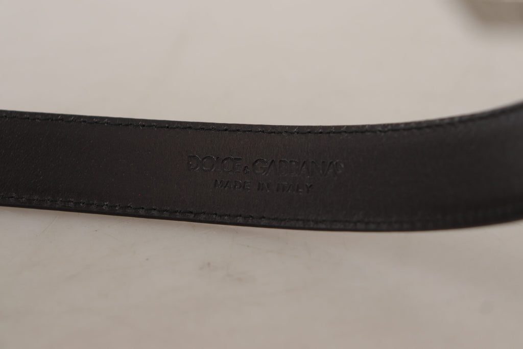 Dolce & Gabbana Black Calf Leather Logo Engraved Metal Buckle Belt - Maison Luxe
