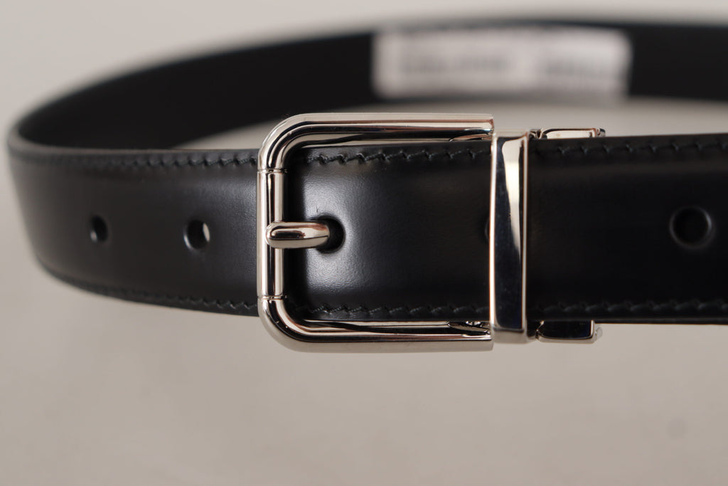 Dolce & Gabbana Black Calf Leather Logo Engraved Metal Buckle Belt - Maison Luxe