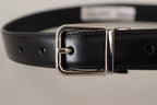 Dolce & Gabbana Black Calf Leather Logo Engraved Metal Buckle Belt - Maison Luxe