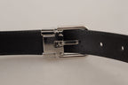 Dolce & Gabbana Black Calf Leather Logo Engraved Metal Buckle Belt - Maison Luxe