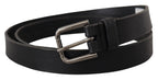 Dolce & Gabbana Black Calf Leather Logo Engraved Metal Buckle Belt - Maison Luxe