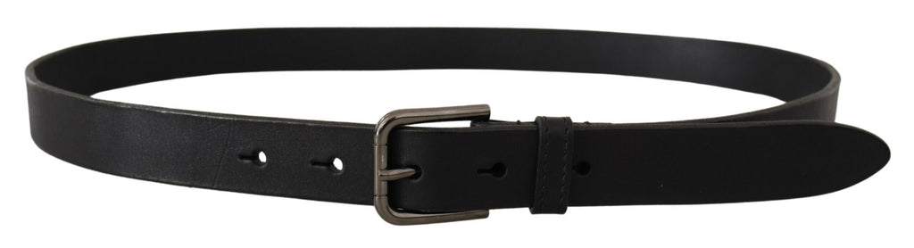 Dolce & Gabbana Black Calf Leather Logo Engraved Metal Buckle Belt - Maison Luxe