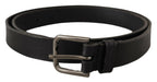 Dolce & Gabbana Black Calf Leather Logo Engraved Metal Buckle Belt - Maison Luxe