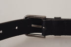 Dolce & Gabbana Black Calf Leather Logo Engraved Metal Buckle Belt - Maison Luxe