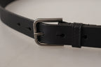 Dolce & Gabbana Black Calf Leather Logo Engraved Metal Buckle Belt - Maison Luxe