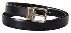 Dolce & Gabbana Black Calf Leather Classic Logo Metal Buckle Belt - Maison Luxe