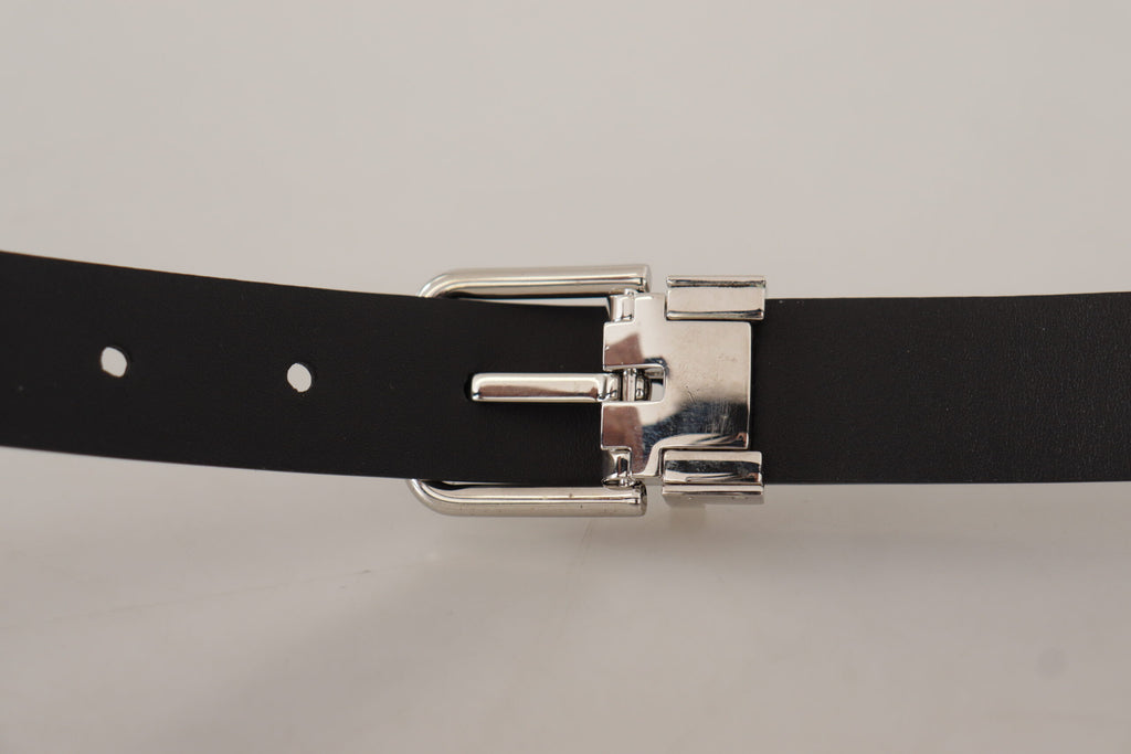 Dolce & Gabbana Black Calf Leather Classic Logo Metal Buckle Belt - Maison Luxe