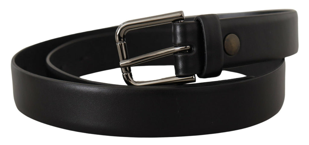 Dolce & Gabbana Black Calf Leather Classic Logo Metal Buckle Belt - Maison Luxe