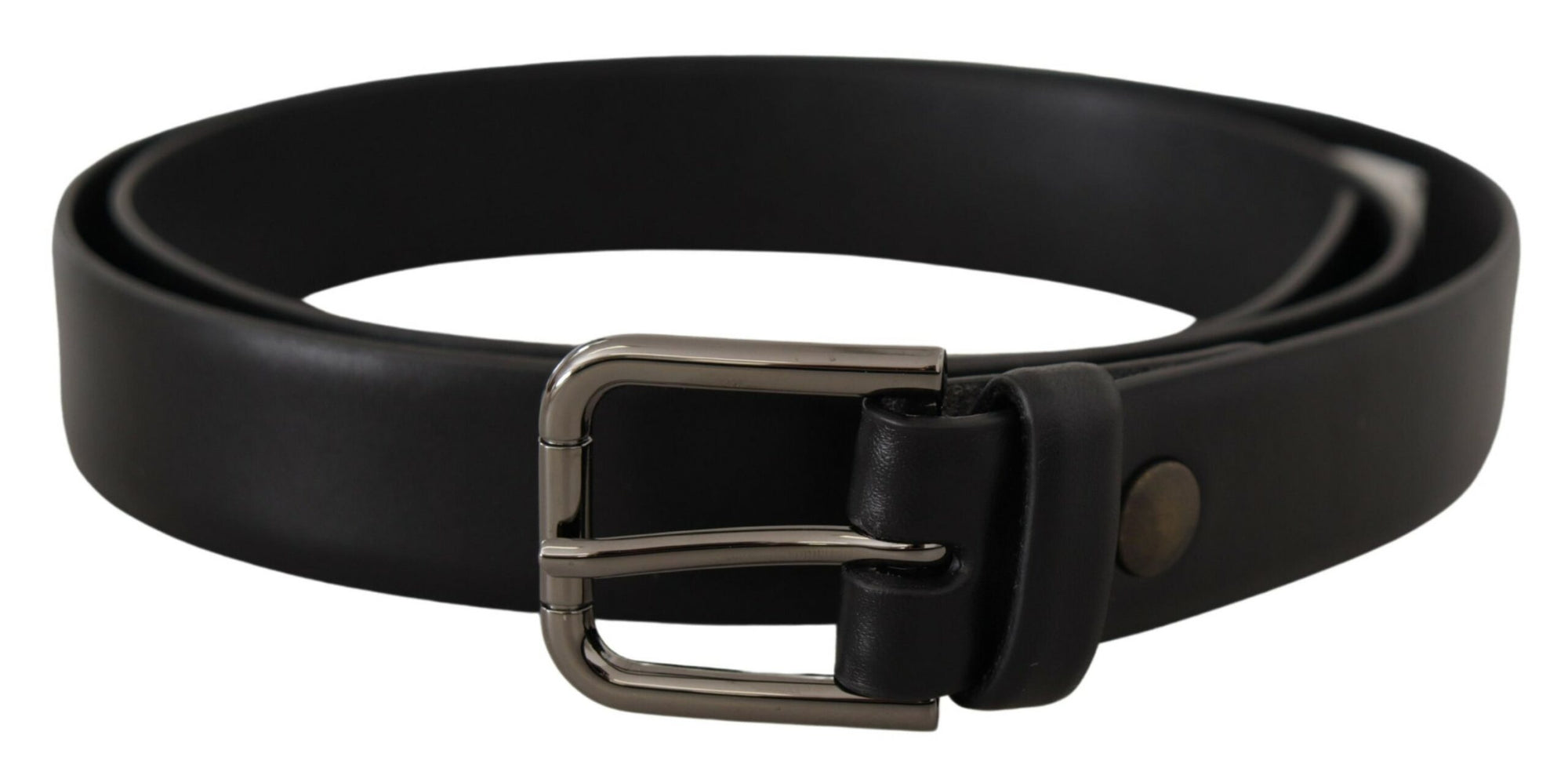 Dolce & Gabbana Black Calf Leather Classic Logo Metal Buckle Belt - Maison Luxe