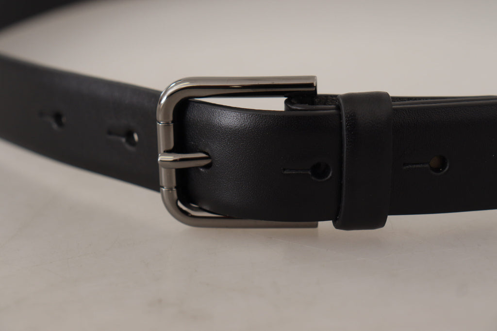 Dolce & Gabbana Black Calf Leather Classic Logo Metal Buckle Belt - Maison Luxe