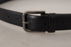 Dolce & Gabbana Black Calf Leather Classic Logo Metal Buckle Belt - Maison Luxe