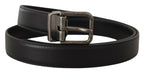 Dolce & Gabbana Black Plain Leather Vintage Logo Metal Buckle Belt - Maison Luxe