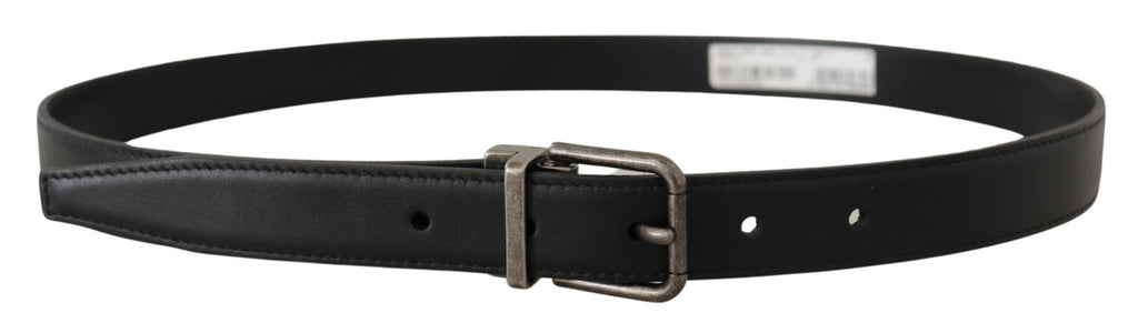 Dolce & Gabbana Black Plain Leather Vintage Logo Metal Buckle Belt - Maison Luxe