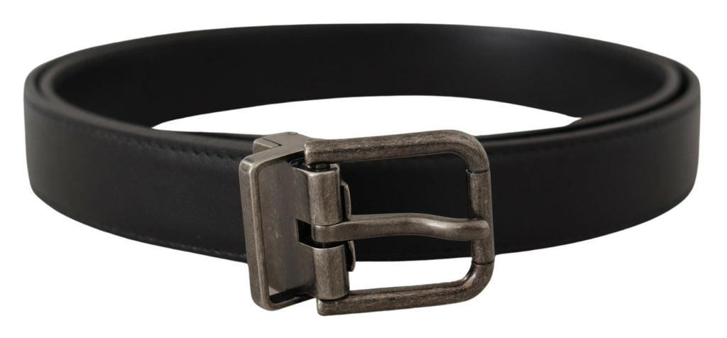 Dolce & Gabbana Black Plain Leather Vintage Logo Metal Buckle Belt - Maison Luxe