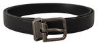 Dolce & Gabbana Black Plain Leather Vintage Logo Metal Buckle Belt - Maison Luxe