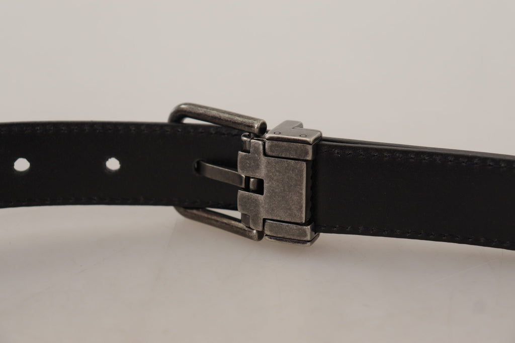 Dolce & Gabbana Black Plain Leather Vintage Logo Metal Buckle Belt - Maison Luxe