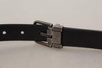 Dolce & Gabbana Black Plain Leather Vintage Logo Metal Buckle Belt - Maison Luxe