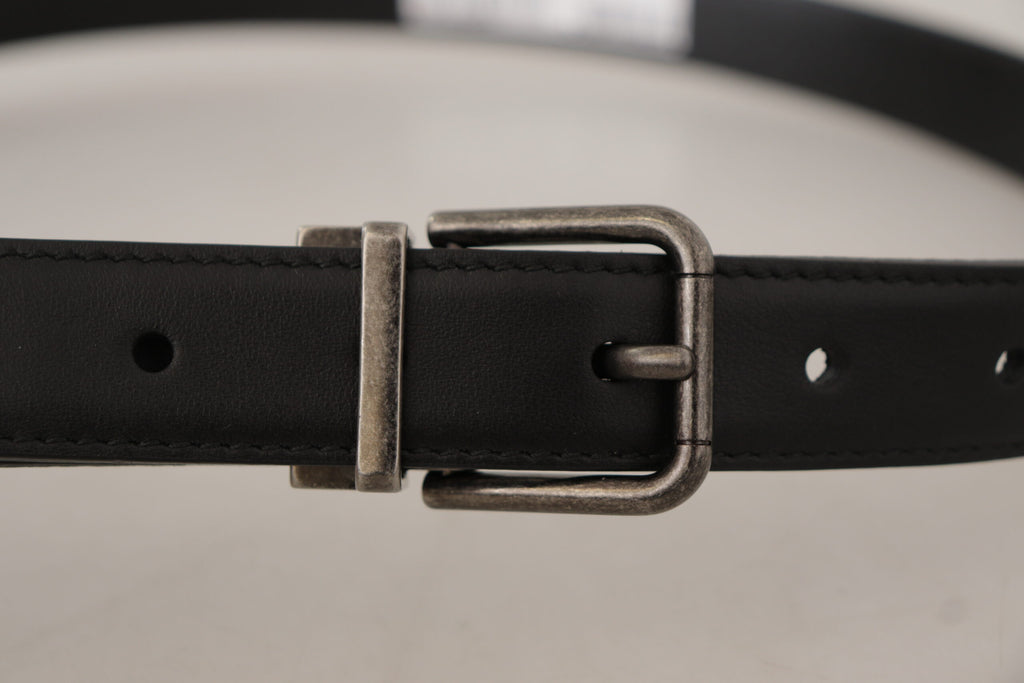 Dolce & Gabbana Black Plain Leather Vintage Logo Metal Buckle Belt - Maison Luxe