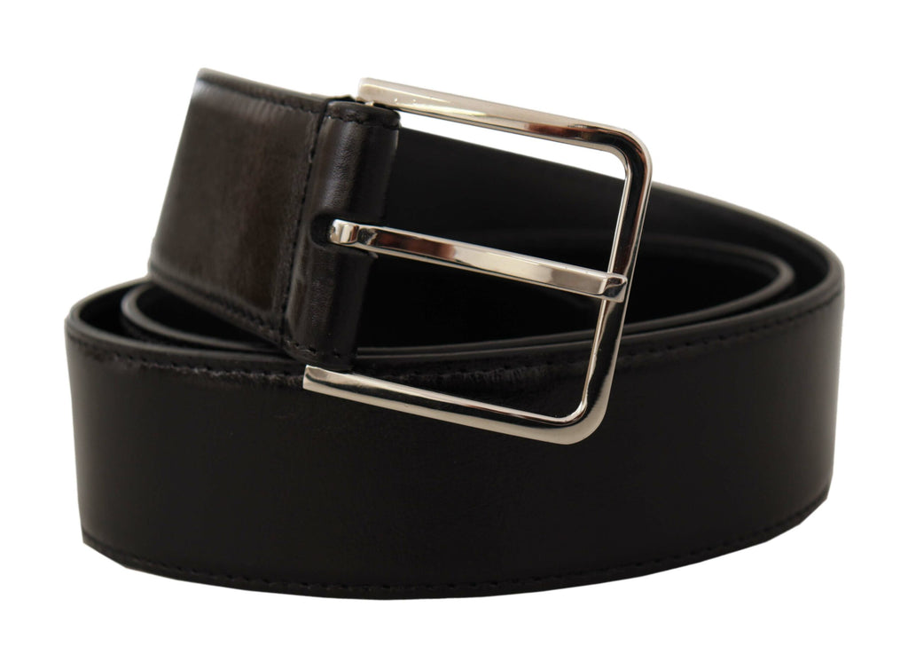 Dolce & Gabbana Black Calf Leather Logo Engraved Metal Buckle Belt - Maison Luxe