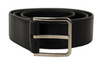 Dolce & Gabbana Black Calf Leather Logo Engraved Metal Buckle Belt - Maison Luxe