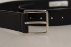 Dolce & Gabbana Black Calf Leather Logo Engraved Metal Buckle Belt - Maison Luxe