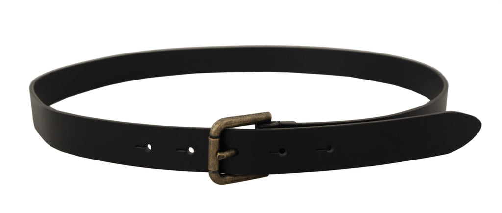 Dolce & Gabbana Black Calf Leather Logo Brass Metal Buckle Belt - Maison Luxe