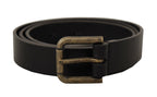 Dolce & Gabbana Black Calf Leather Logo Brass Metal Buckle Belt - Maison Luxe