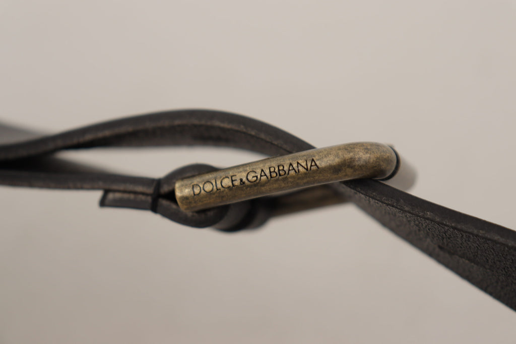 Dolce & Gabbana Black Calf Leather Logo Brass Metal Buckle Belt - Maison Luxe