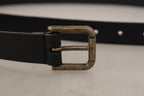 Dolce & Gabbana Black Calf Leather Logo Brass Metal Buckle Belt - Maison Luxe
