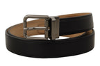 Dolce & Gabbana Black Calf Leather Logo Engraved Metal Buckle Belt - Maison Luxe