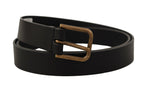 Dolce & Gabbana Black Calf Leather Brass Logo Engraved Buckle Belt - Maison Luxe