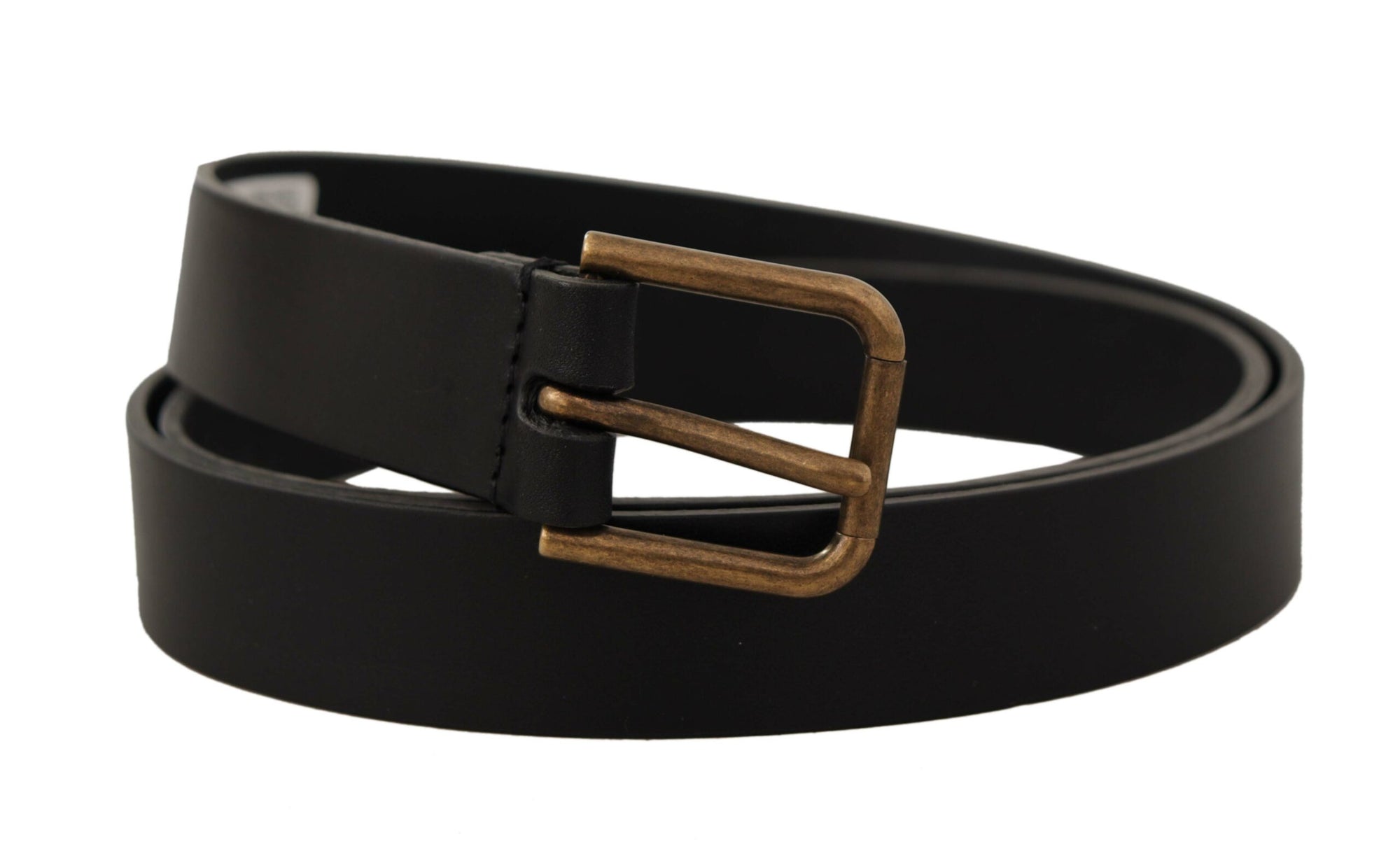 Dolce & Gabbana Black Calf Leather Brass Logo Engraved Buckle Belt - Maison Luxe
