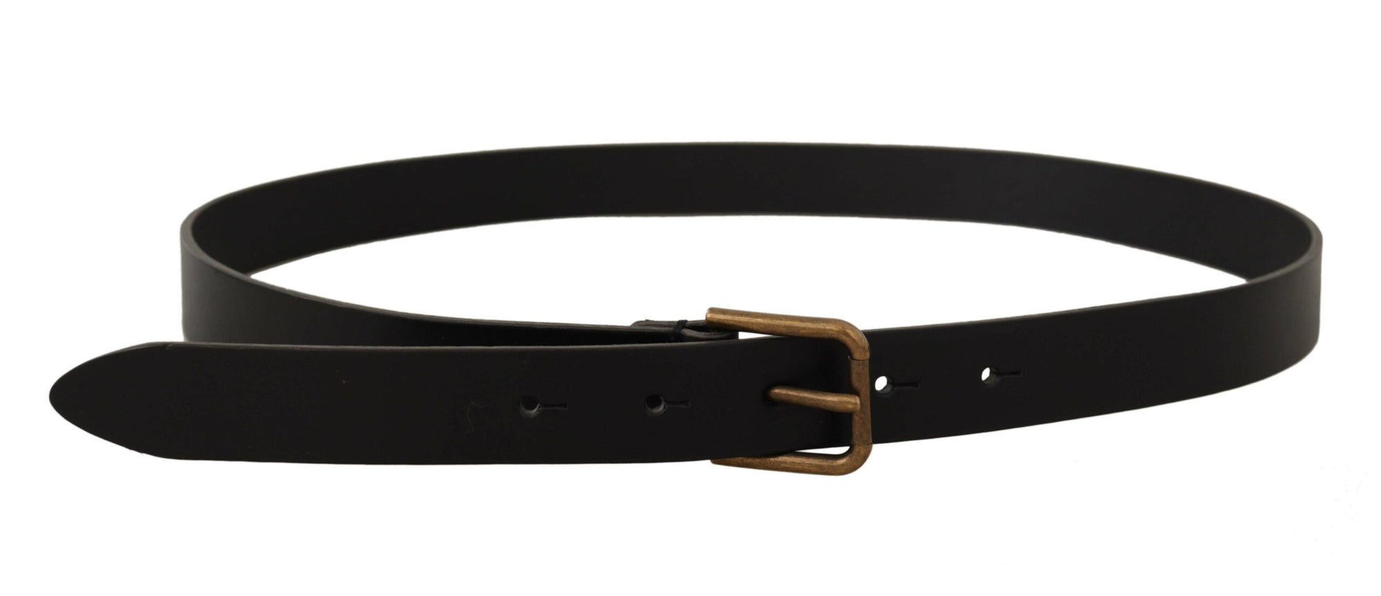 Dolce & Gabbana Black Calf Leather Brass Logo Engraved Buckle Belt - Maison Luxe