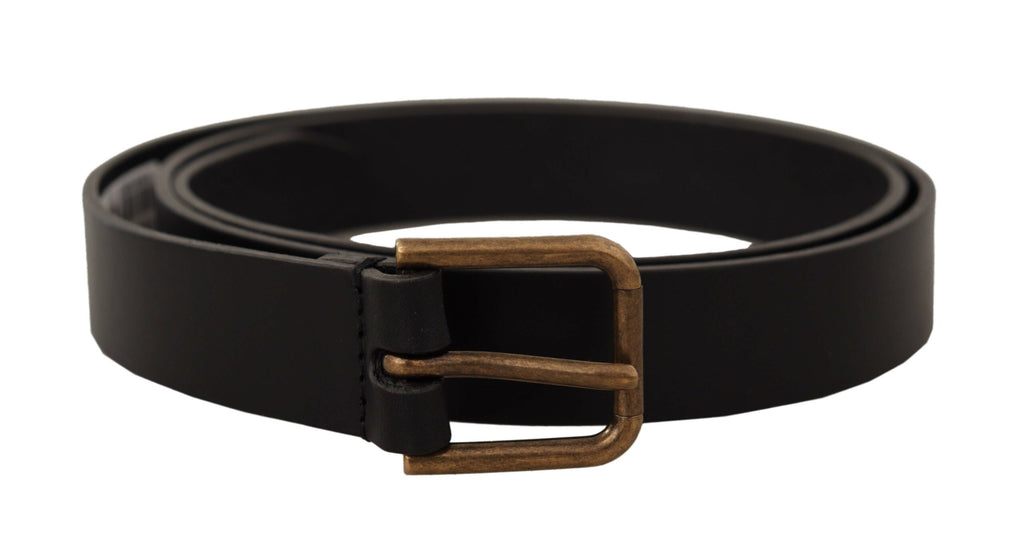Dolce & Gabbana Black Calf Leather Brass Logo Engraved Buckle Belt - Maison Luxe