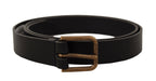 Dolce & Gabbana Black Calf Leather Brass Logo Engraved Buckle Belt - Maison Luxe