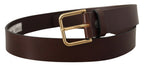 Dolce & Gabbana Brown Plain Calf Leather Gold Tone Buckle Belt - Maison Luxe