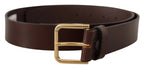 Dolce & Gabbana Brown Plain Calf Leather Gold Tone Buckle Belt - Maison Luxe