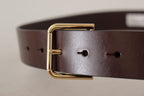 Dolce & Gabbana Brown Plain Calf Leather Gold Tone Buckle Belt - Maison Luxe