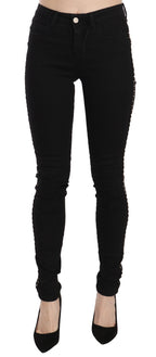 Costume National Black Embellished Mid Waist Skinny Denim Jeans