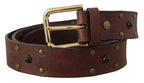 Dolce & Gabbana Brown Leather Studded Gold Tone Metal Buckle Belt - Maison Luxe