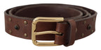 Dolce & Gabbana Brown Leather Studded Gold Tone Metal Buckle Belt - Maison Luxe